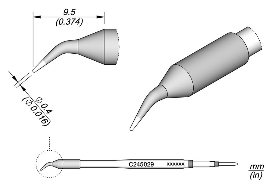 JBC C245-029 PUNTA SALDANTE CONICA CURVA Ø 0.4 MM