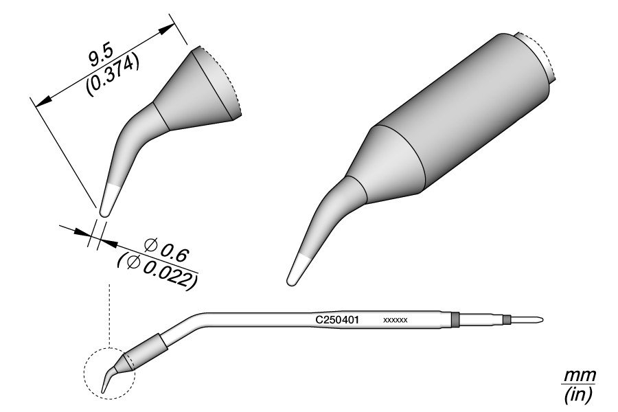 JBC C250-401 PUNTA SALDANTE CONICA CURVA Ø 0.6 MM