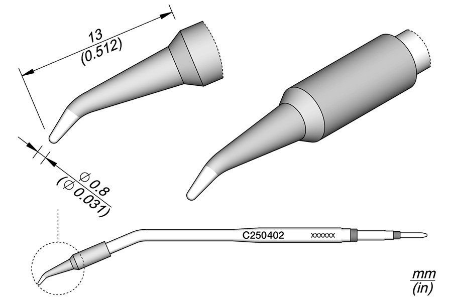 JBC C250-402 PUNTA SALDANTE CONICA CURVA Ø 0.8 MM