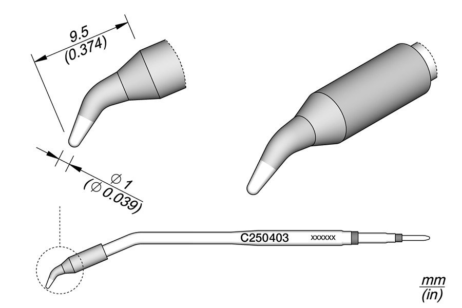 JBC C250-403 PUNTA SALDANTE CONICA CURVA Ø 1.0 MM