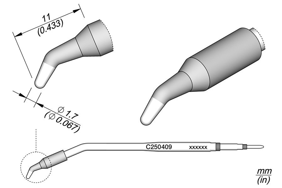 JBC C250-409 PUNTA SALDANTE CONICA CURVA Ø 1.7 MM