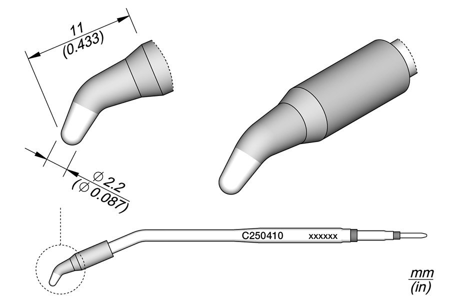 JBC C250-410 PUNTA SALDANTE CONICA CURVA Ø 2.2 MM