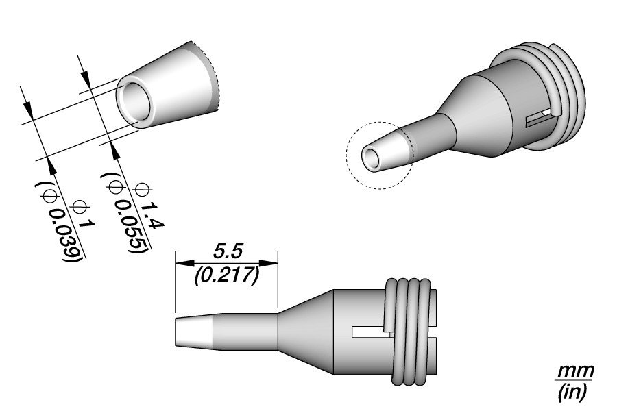 JBC C360-003 PUNTA DISSALDANTE D.I. Ø 1.0 MM