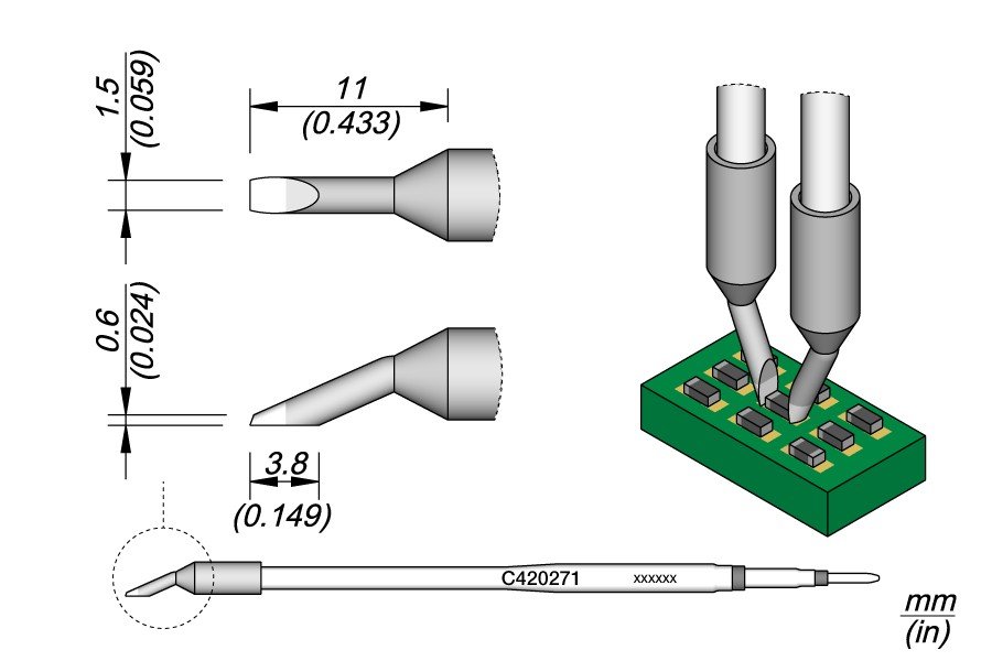JBC C420-271 PUNTA PER PINZA TERMICA LAMA 1.5MM