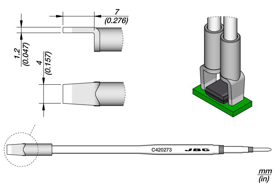 JBC C420-273 PUNTA PER PINZA TERMICA LAMA 4.0MM