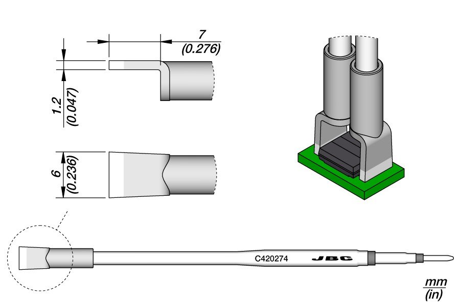 JBC C420-274 PUNTA PER PINZA TERMICA LAMA 6.0MM