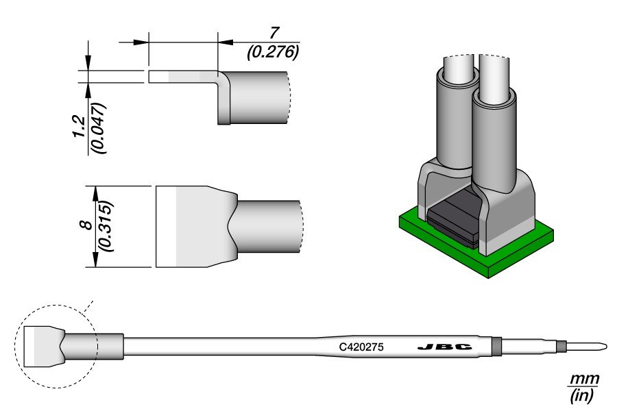 JBC C420-275 PUNTA PER PINZA TERMICA LAMA 8.0MM