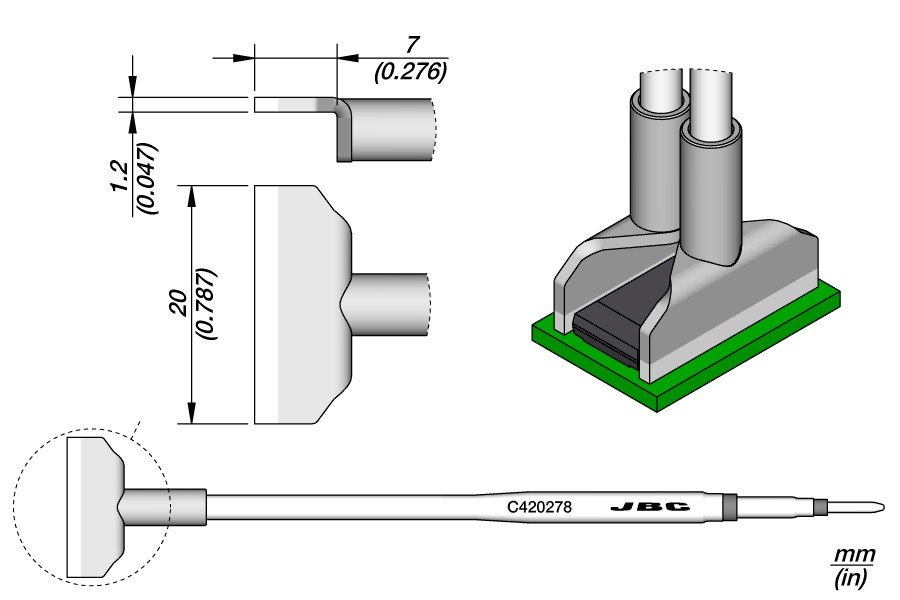 JBC C420-278 PUNTA PER PINZA TERMICA LAMA 20.0MM