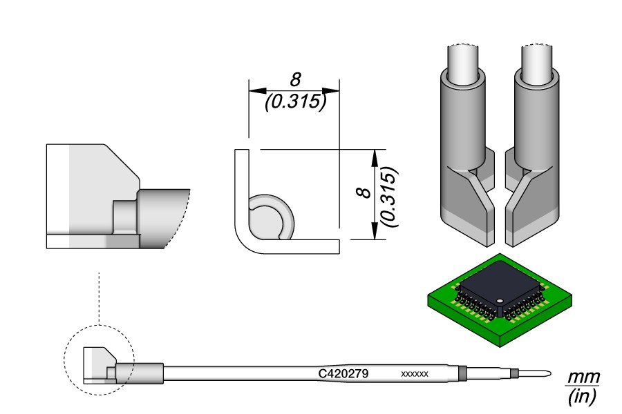 JBC C420-279 PUNTA PER PINZA TERMICA QFP 8.0MM