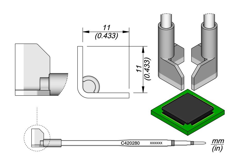 JBC C420-280 PUNTA PER PINZA TERMICA QFP 11.0MM