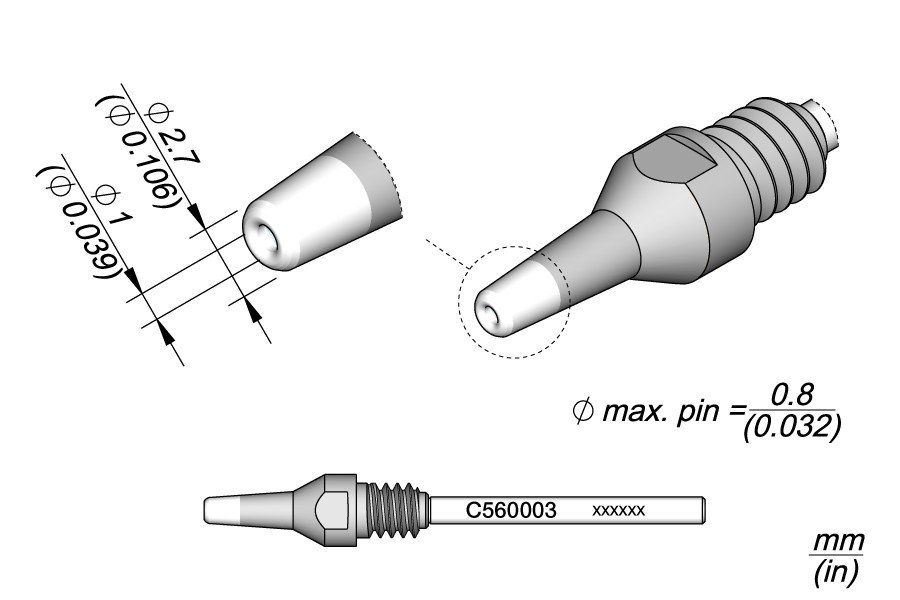 JBC C560003 punta dissaldante lunga durata Ø 1.0mm