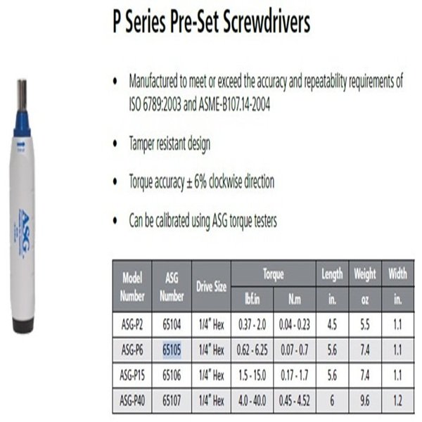 ASG TORQUE SCREWDRIVER 6-32 PRESET 40 OZF/IN