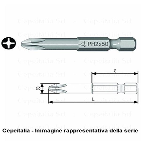 BIT PHILLIPS #2 - ATTACCO HEX 1/4 - 50MM - 10PZ